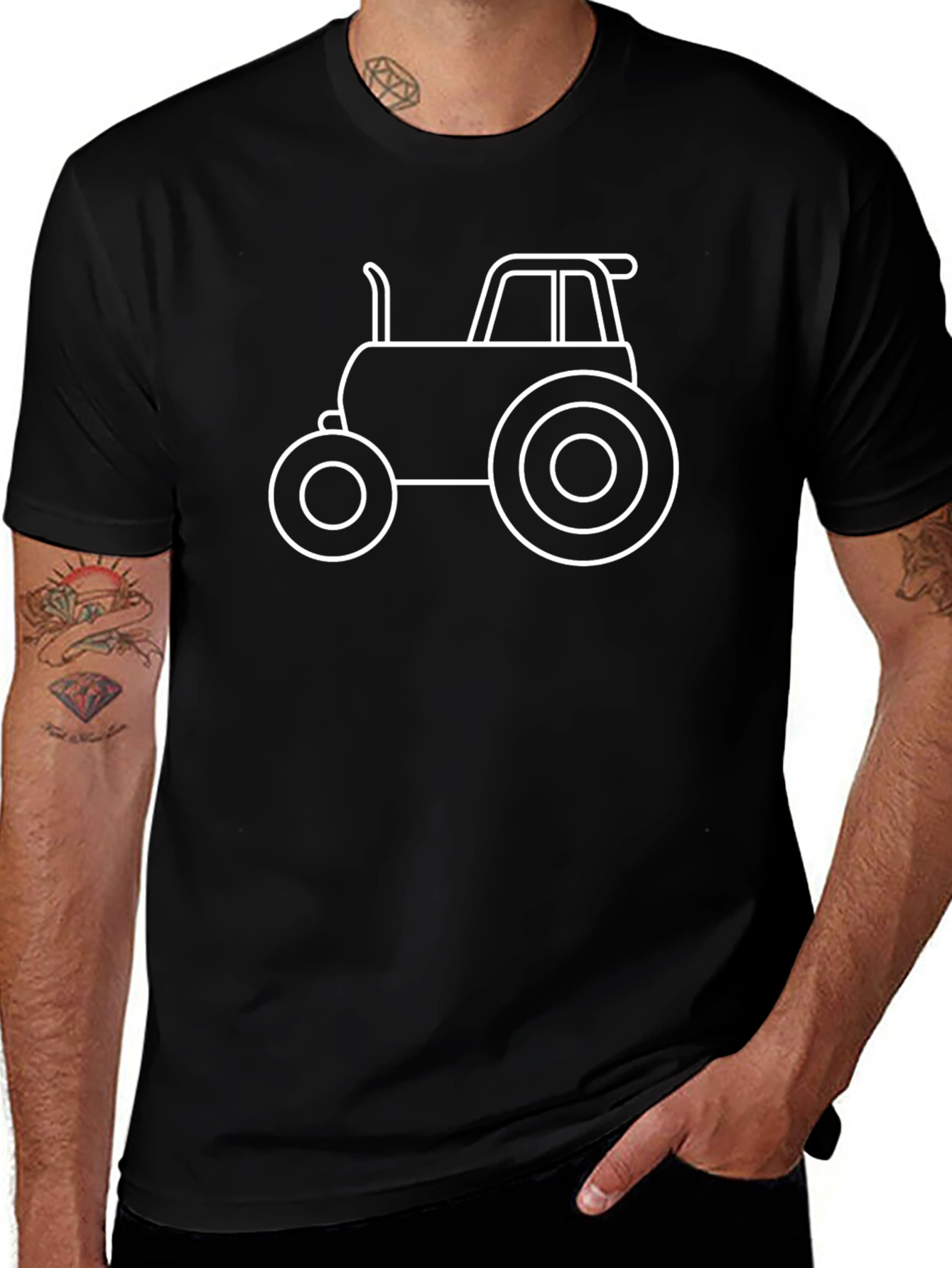 Black Tractor Outline Graphic Tee