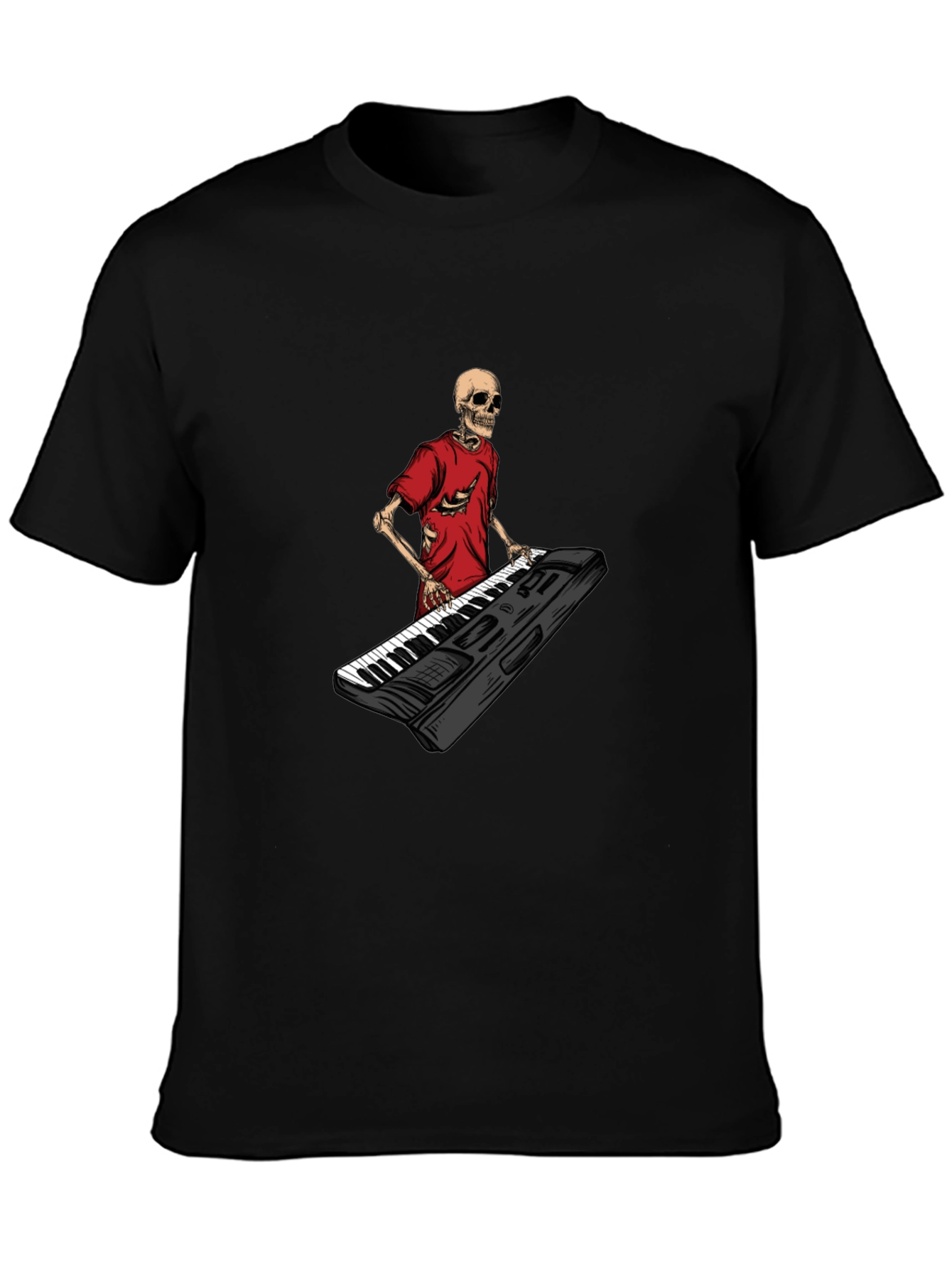 Skeleton Keyboardist Graphic Tee - Black