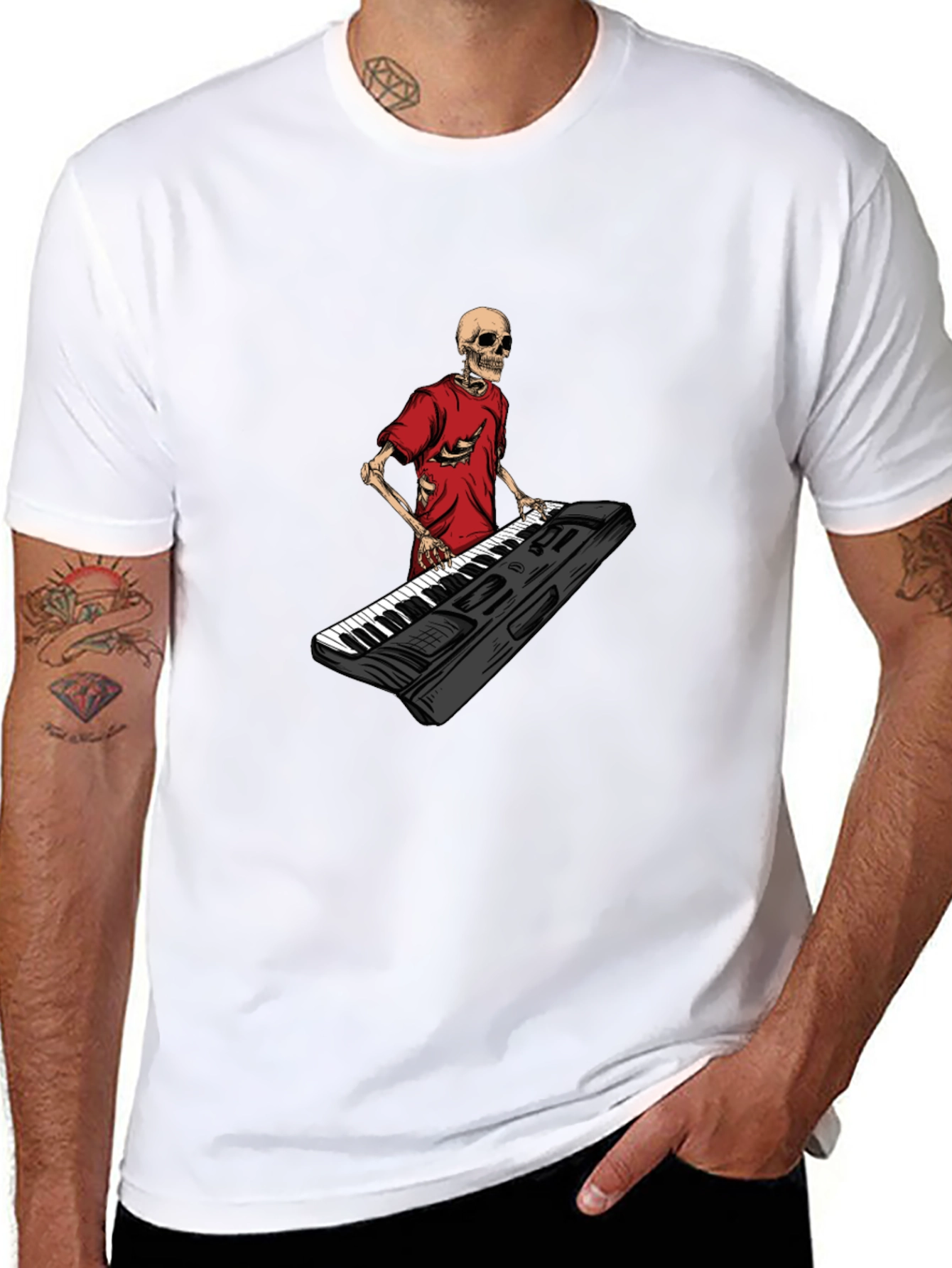 Skeleton Keyboardist Graphic Tee - Black