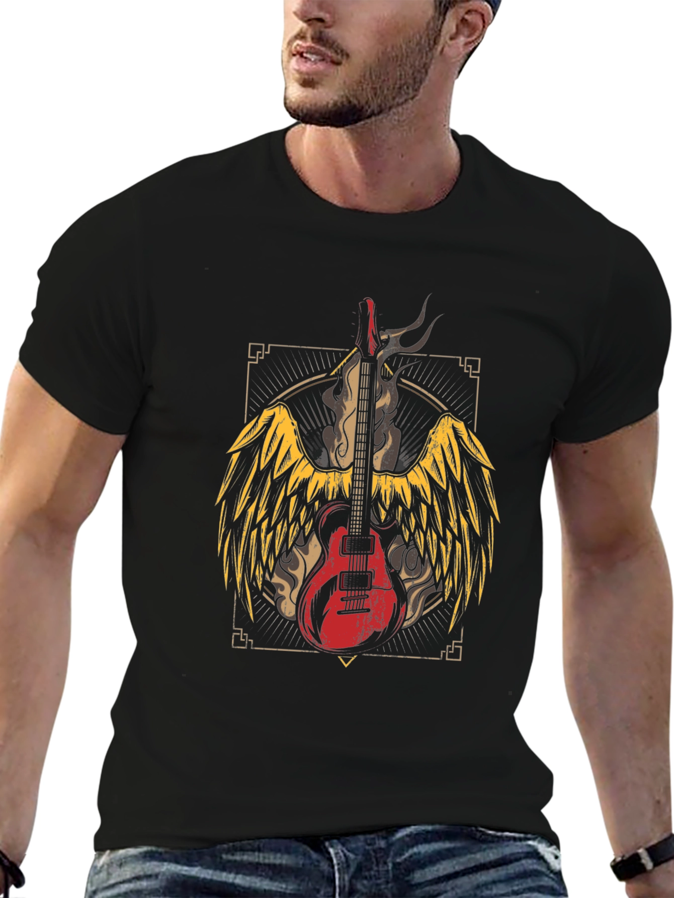 Winged Guitar Graphic Tee - Rocker Style