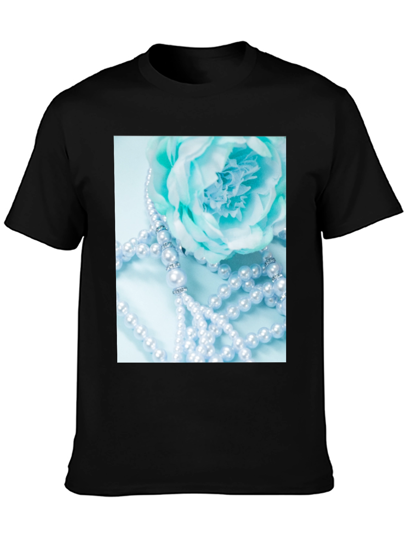 Elegant Floral Pearl T-Shirt - Black