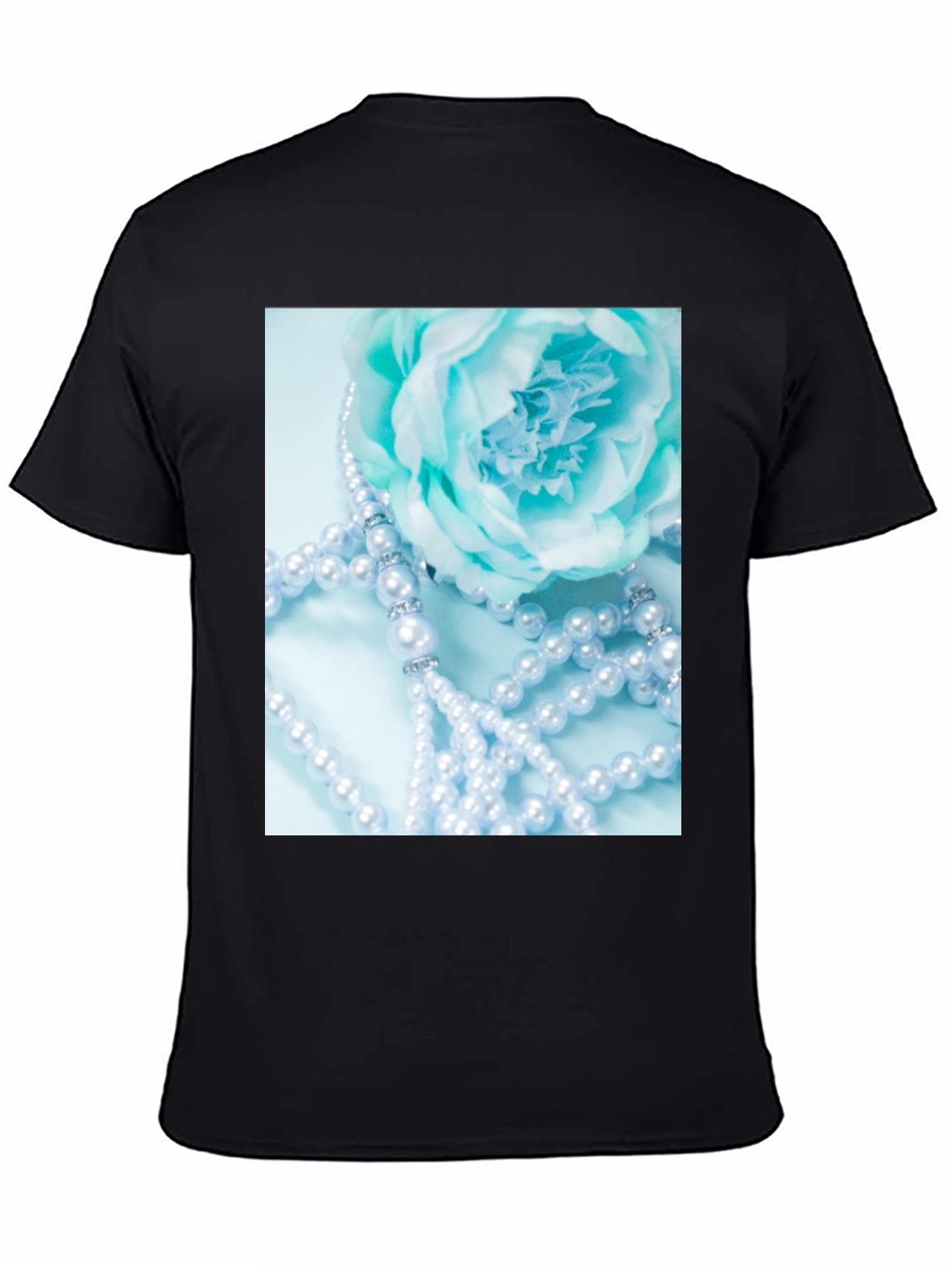 Elegant Floral Pearl T-Shirt - Black