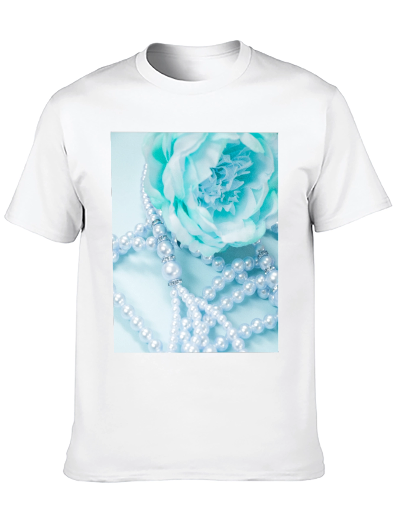 Elegant Floral Pearl T-Shirt - Black