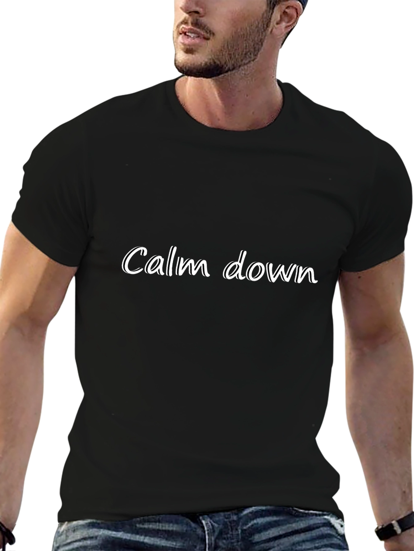 Calm Down Graphic Tee - Relaxed Fit Black T-Shirt