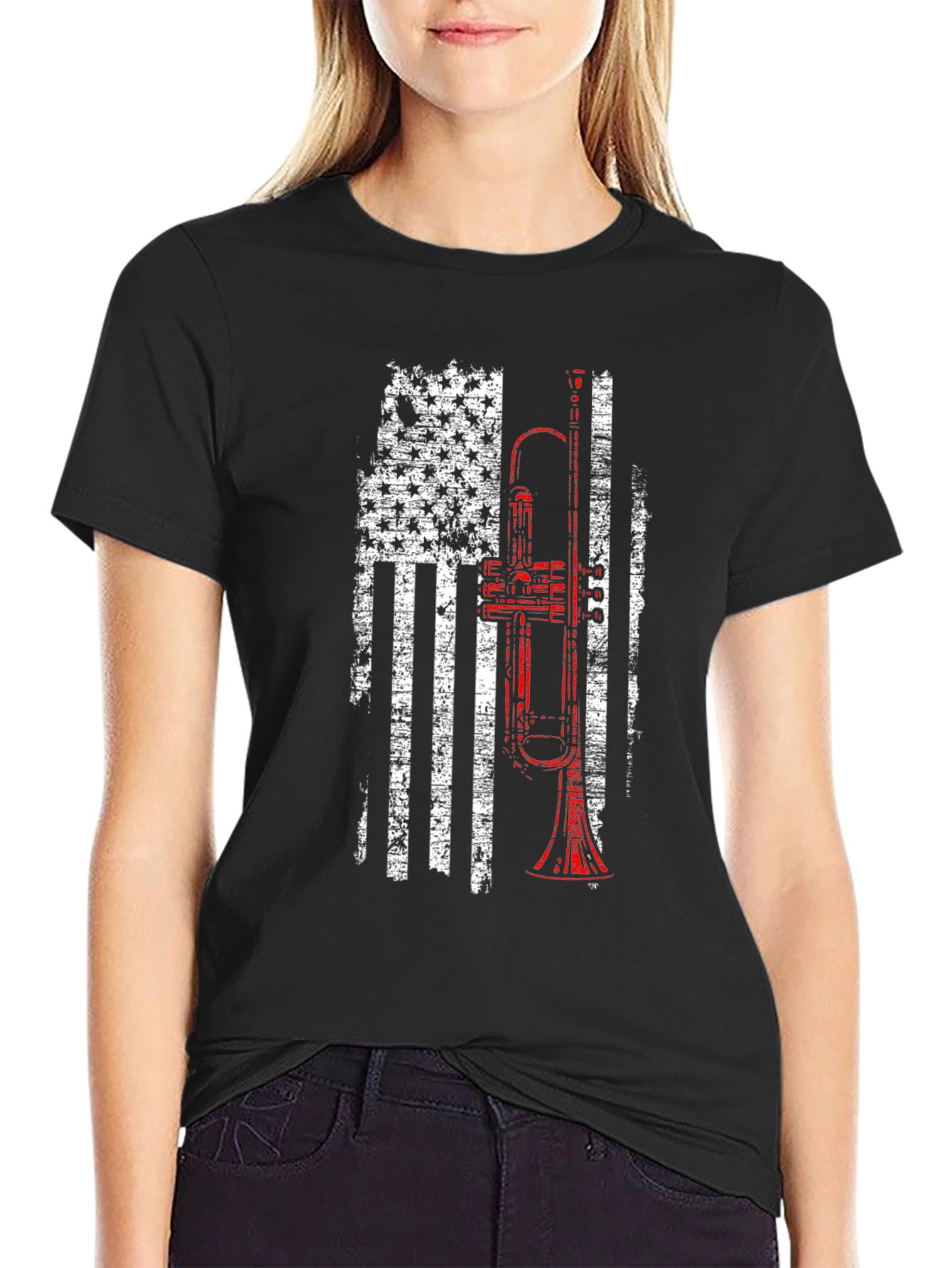 Trumpet American Flag Patriotic T-Shirt
