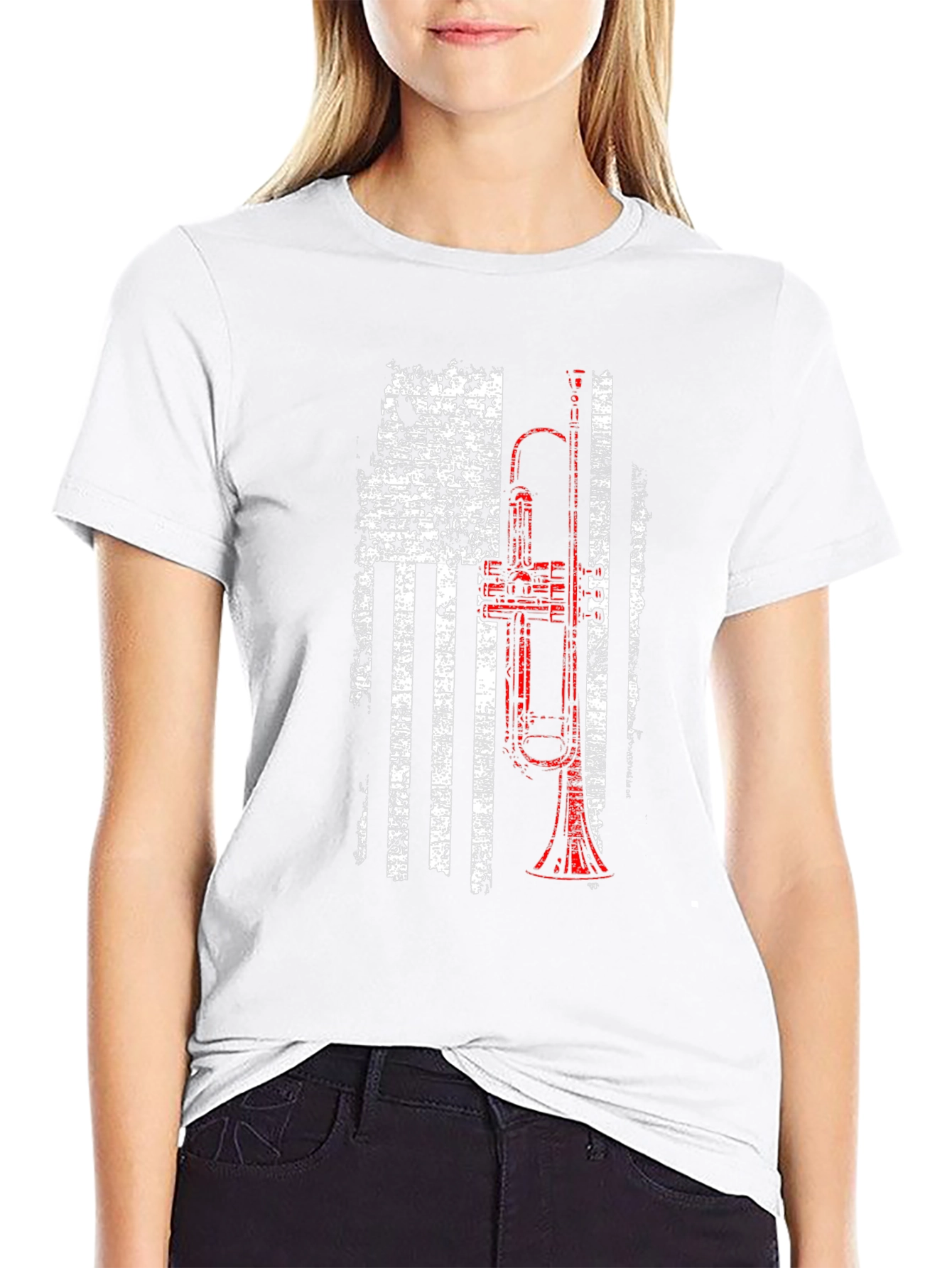 Trumpet American Flag Patriotic T-Shirt