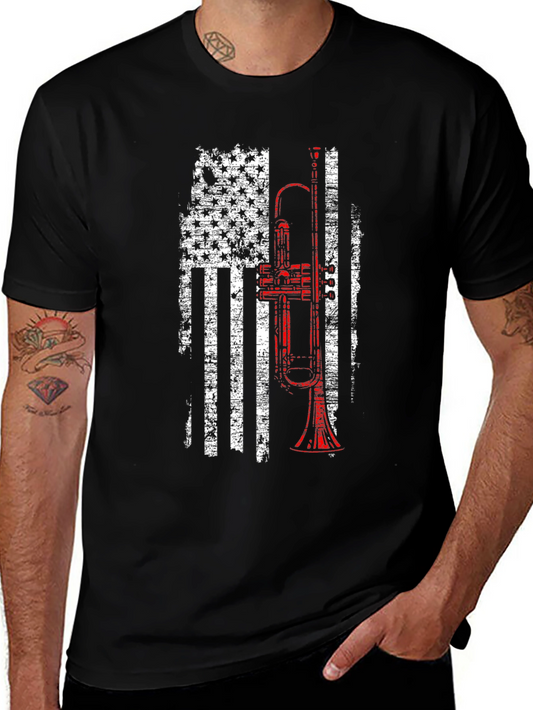 Trumpet American Flag Patriotic T-Shirt