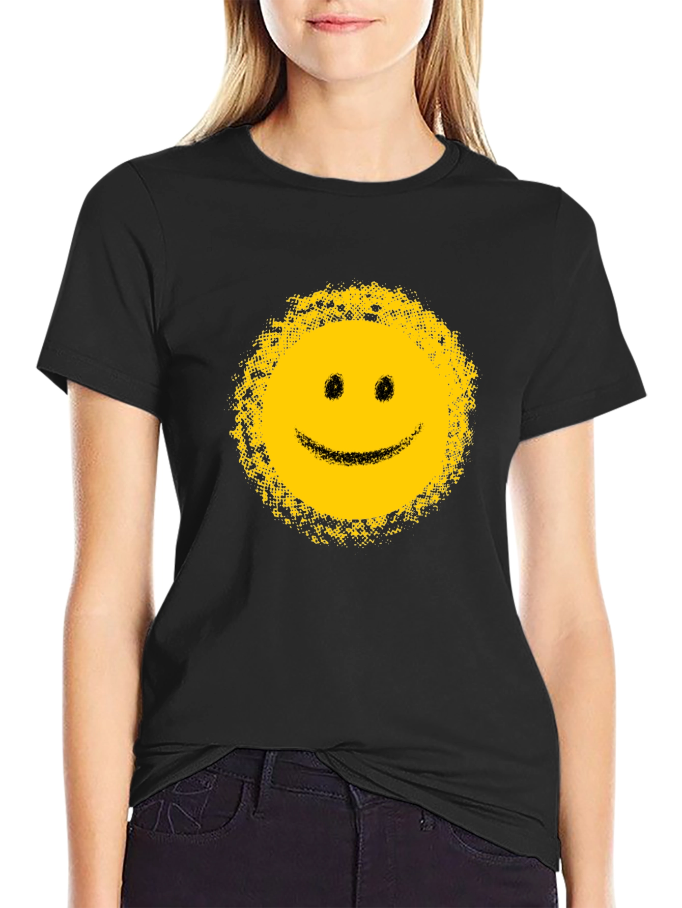 Distressed Smiley Face Black T-Shirt