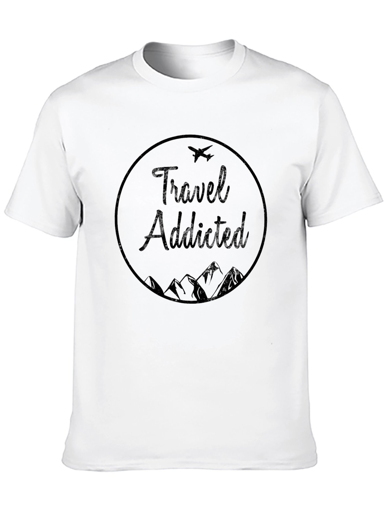 Travel Addicted Graphic Tee - Black Crew Neck