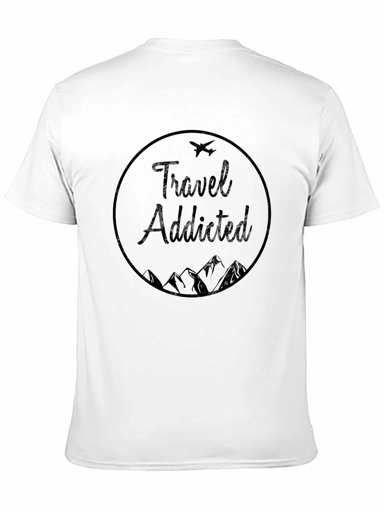 Travel Addicted Graphic Tee - Black Crew Neck