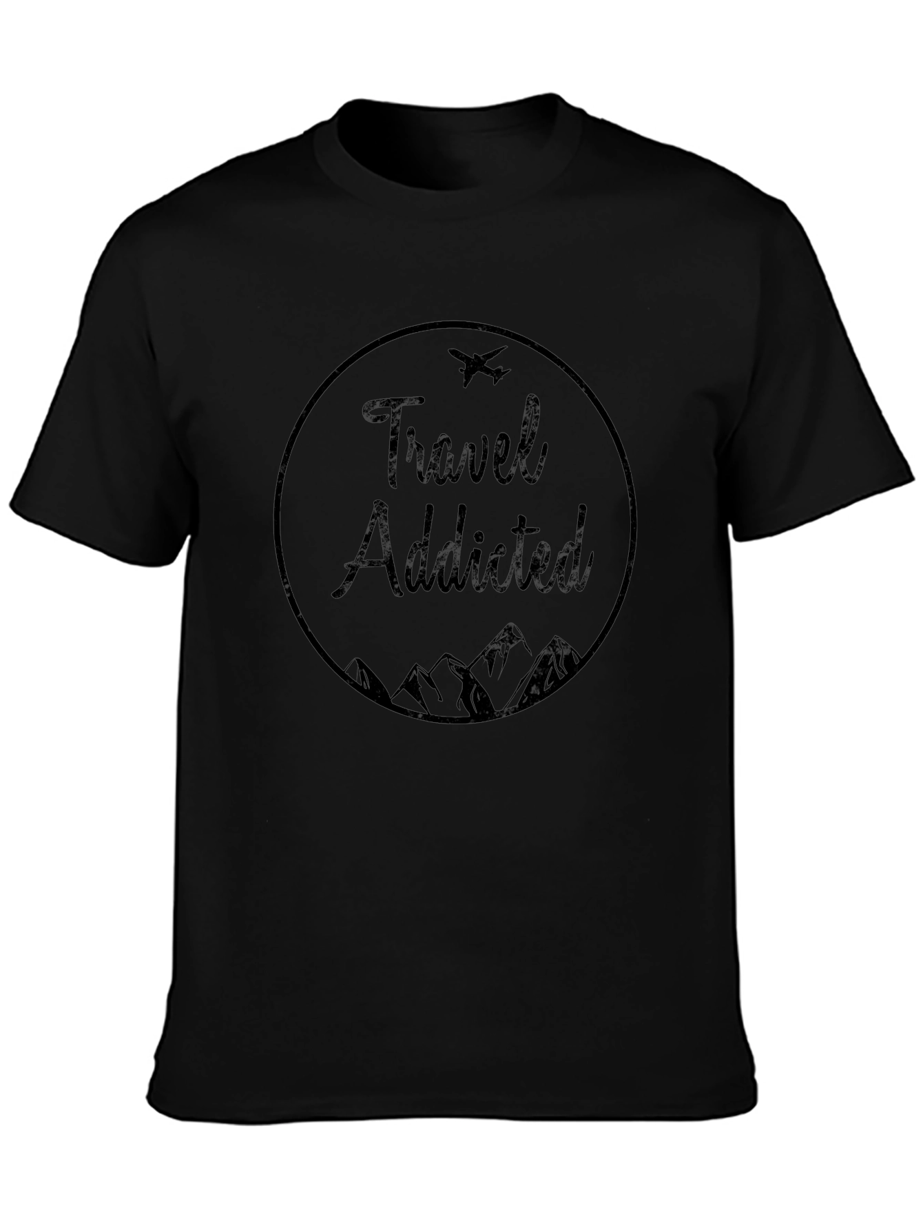 Travel Addicted Graphic Tee - Black Crew Neck
