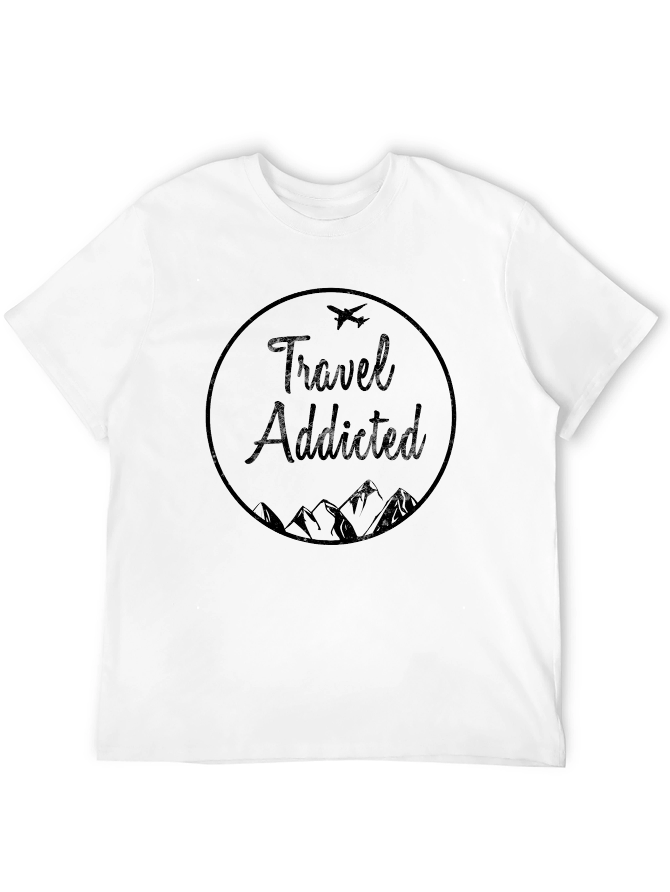 Travel Addicted Graphic Tee - Black Crew Neck