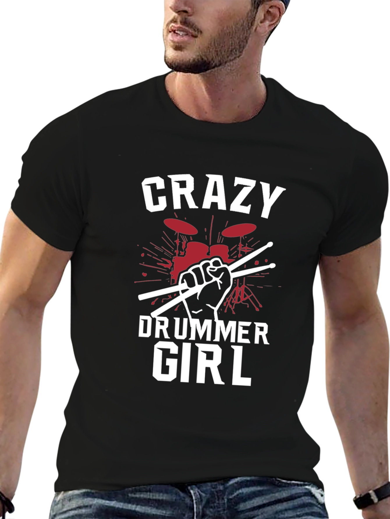 Crazy Drummer Girl Black T-Shirt