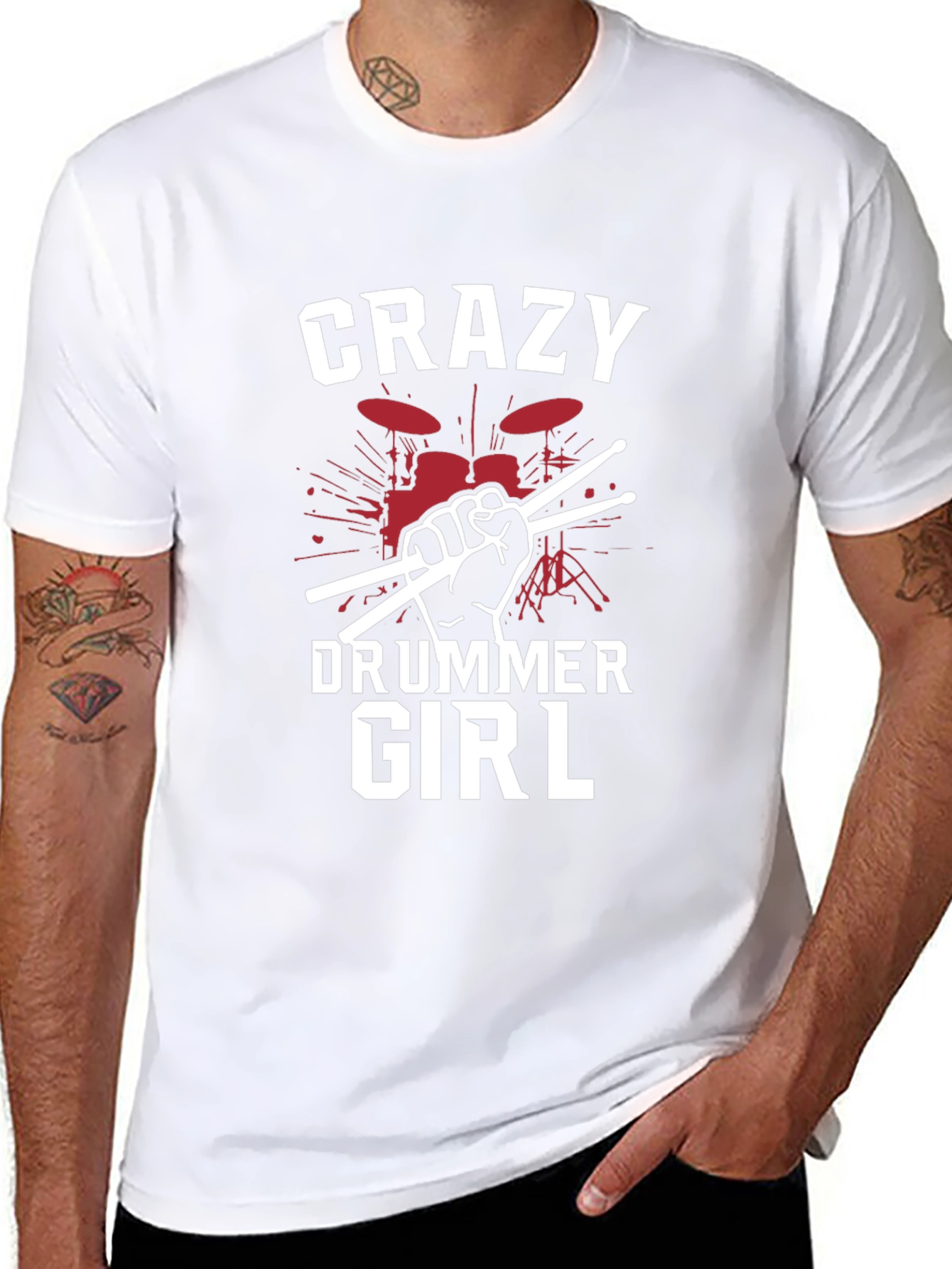 Crazy Drummer Girl Black T-Shirt