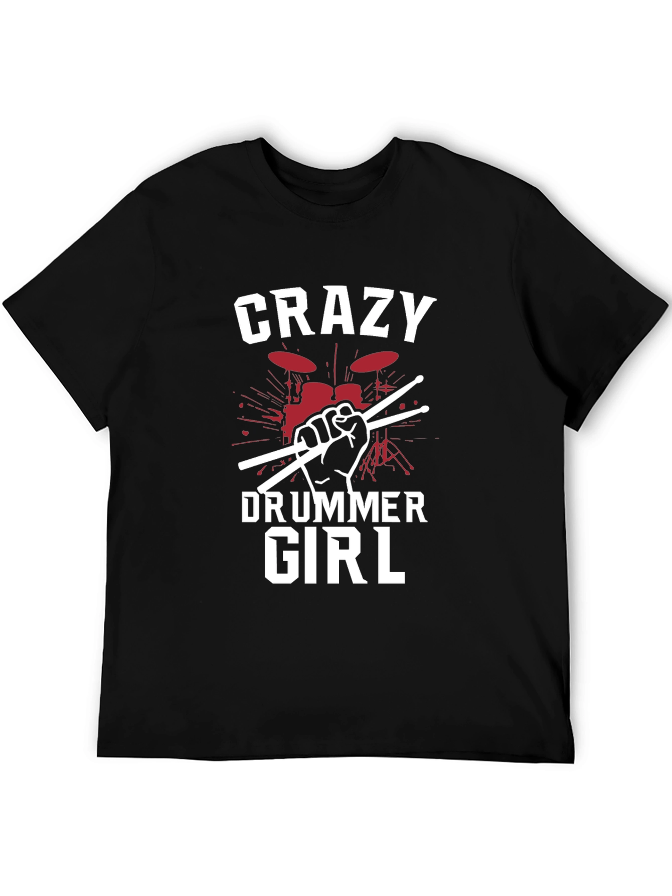 Crazy Drummer Girl Black T-Shirt