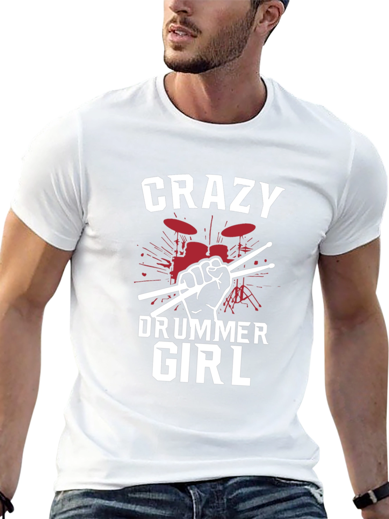 Crazy Drummer Girl Black T-Shirt