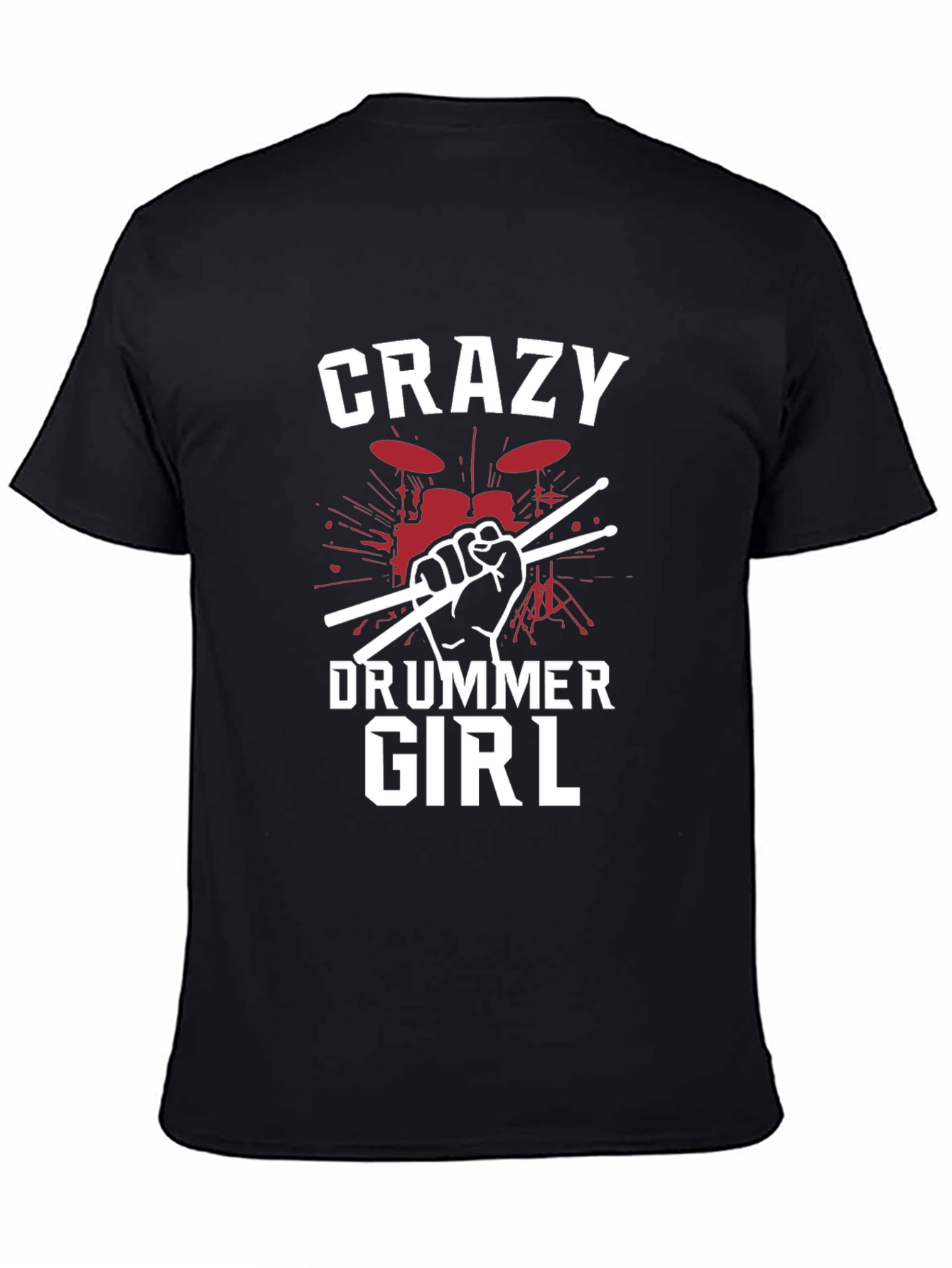 Crazy Drummer Girl Black T-Shirt