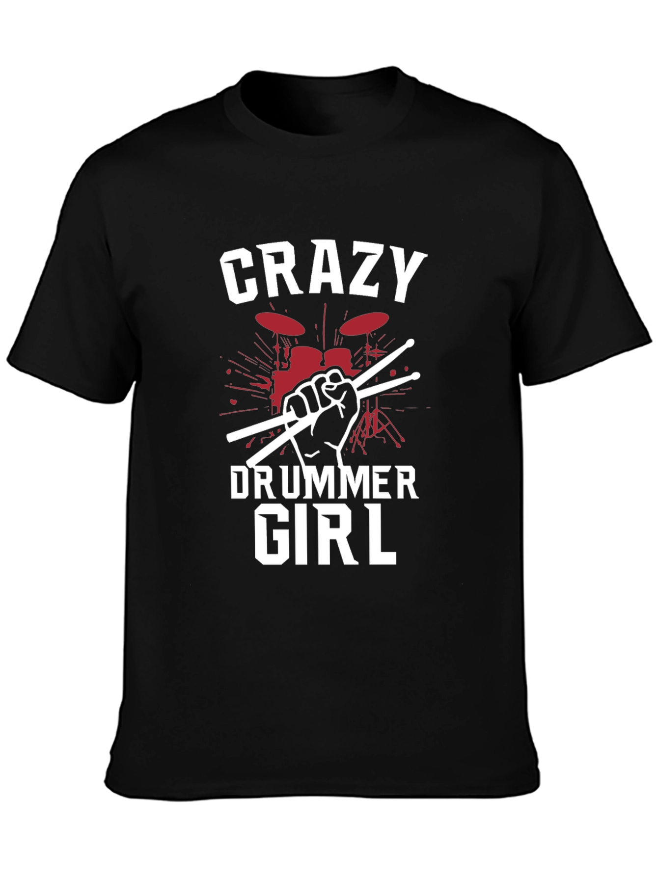 Crazy Drummer Girl Black T-Shirt