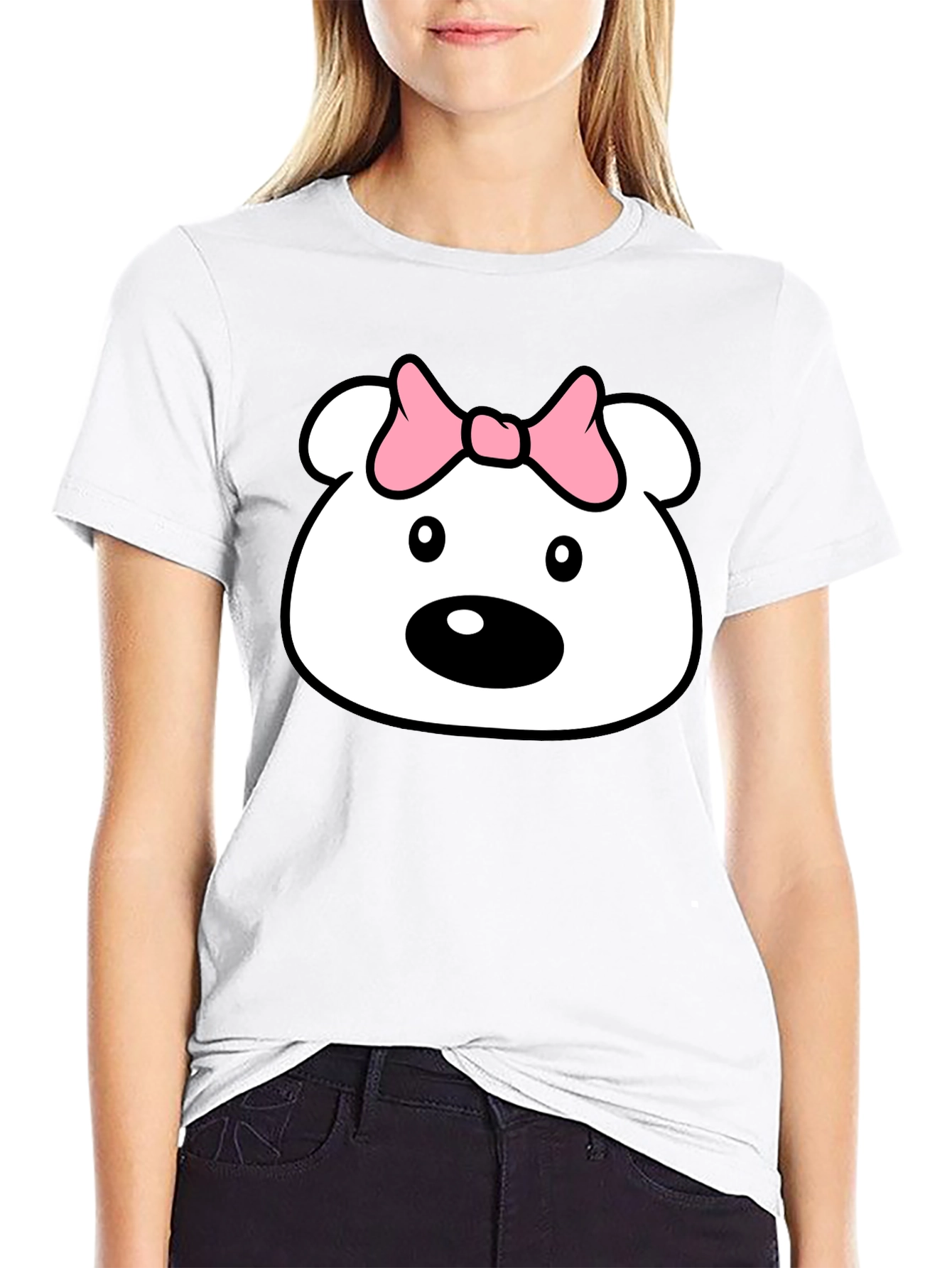Cute Cartoon Bear T-Shirt - Black Cotton Tee
