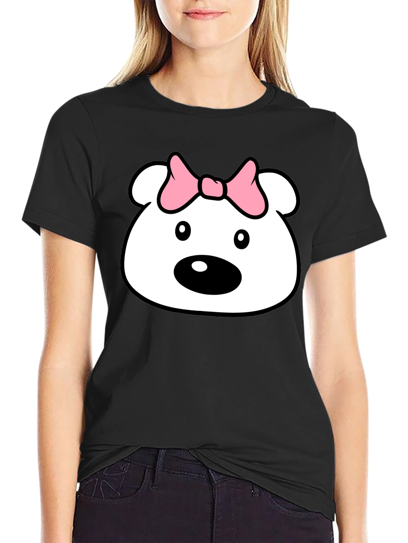 Cute Cartoon Bear T-Shirt - Black Cotton Tee