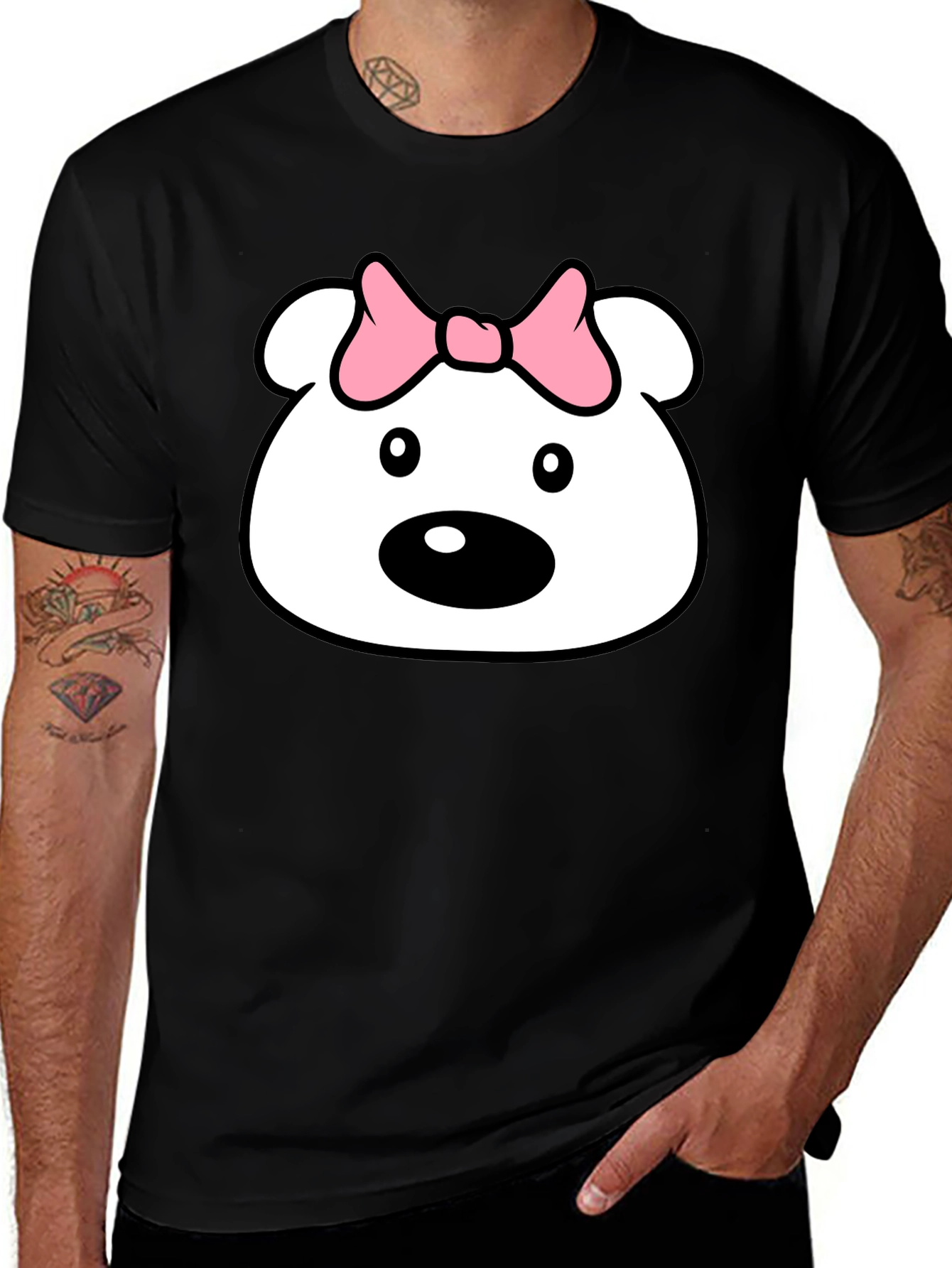 Cute Cartoon Bear T-Shirt - Black Cotton Tee