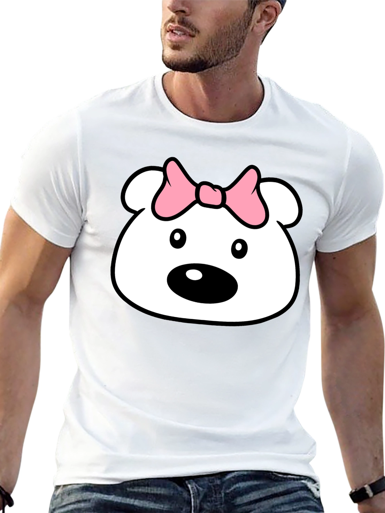 Cute Cartoon Bear T-Shirt - Black Cotton Tee