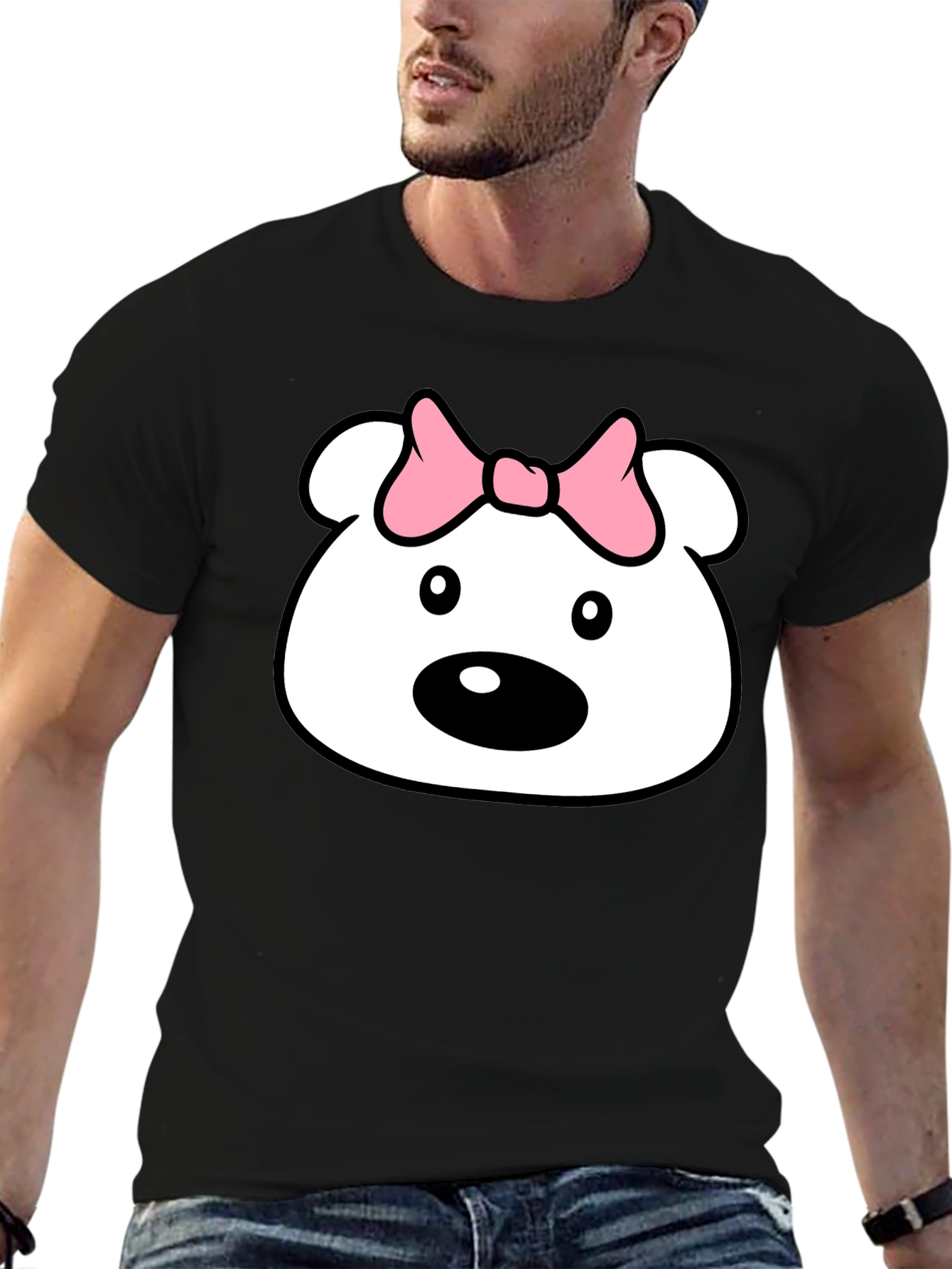 Cute Cartoon Bear T-Shirt - Black Cotton Tee