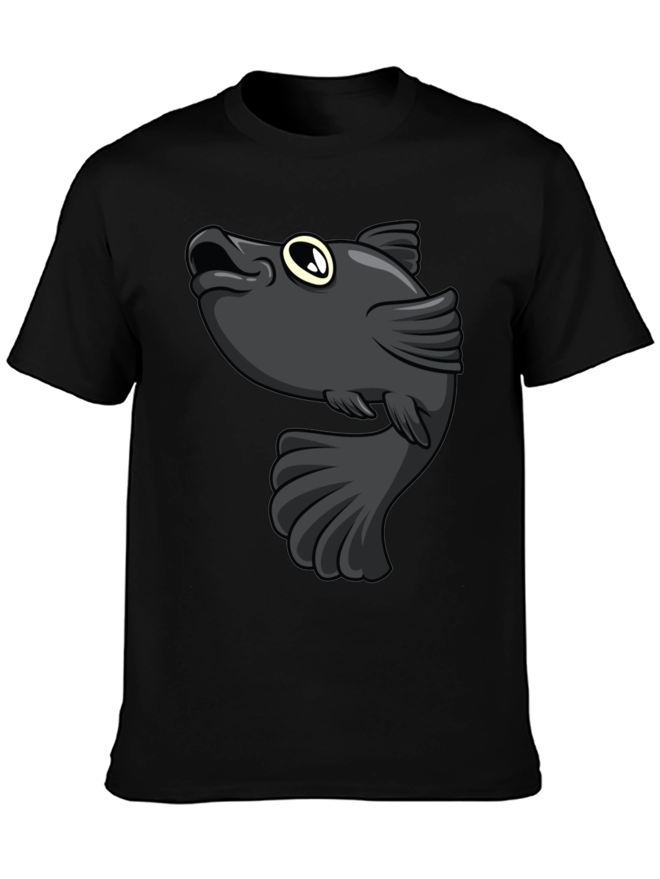 Cartoon Fish Graphic Print Black T-Shirt