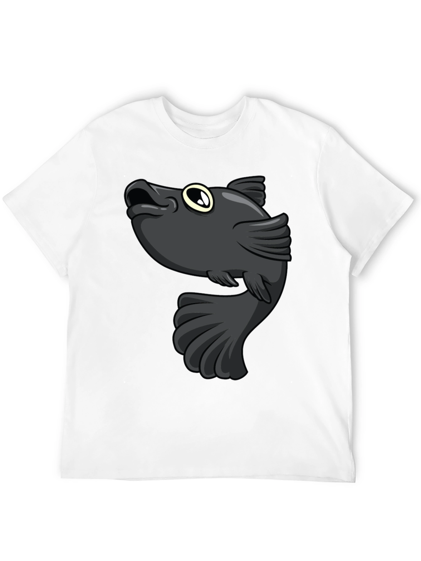 Cartoon Fish Graphic Print Black T-Shirt