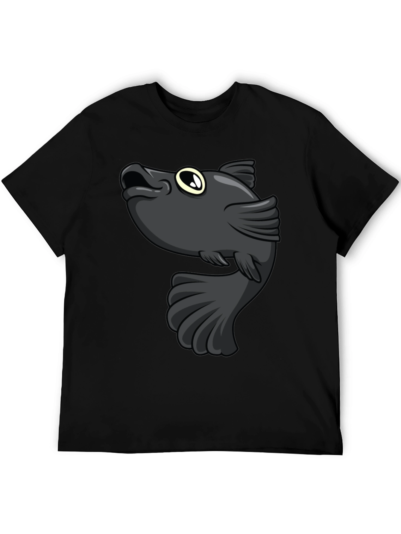 Cartoon Fish Graphic Print Black T-Shirt