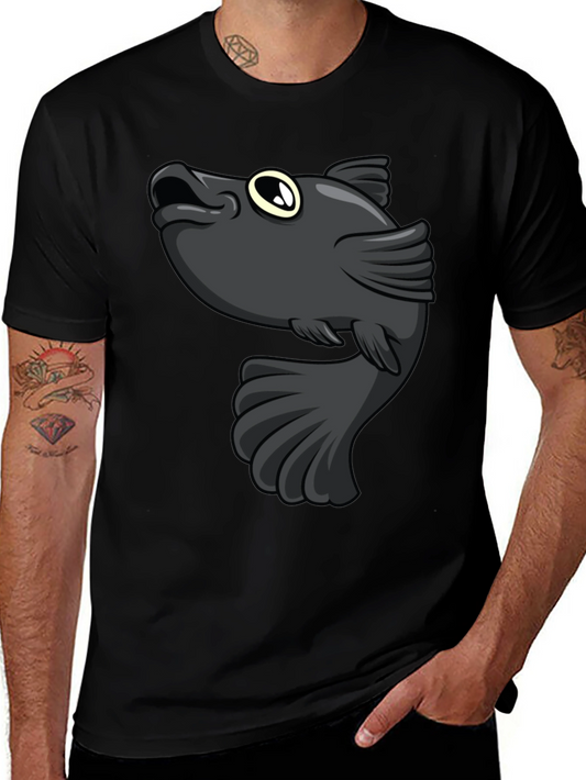 Cartoon Fish Graphic Print Black T-Shirt