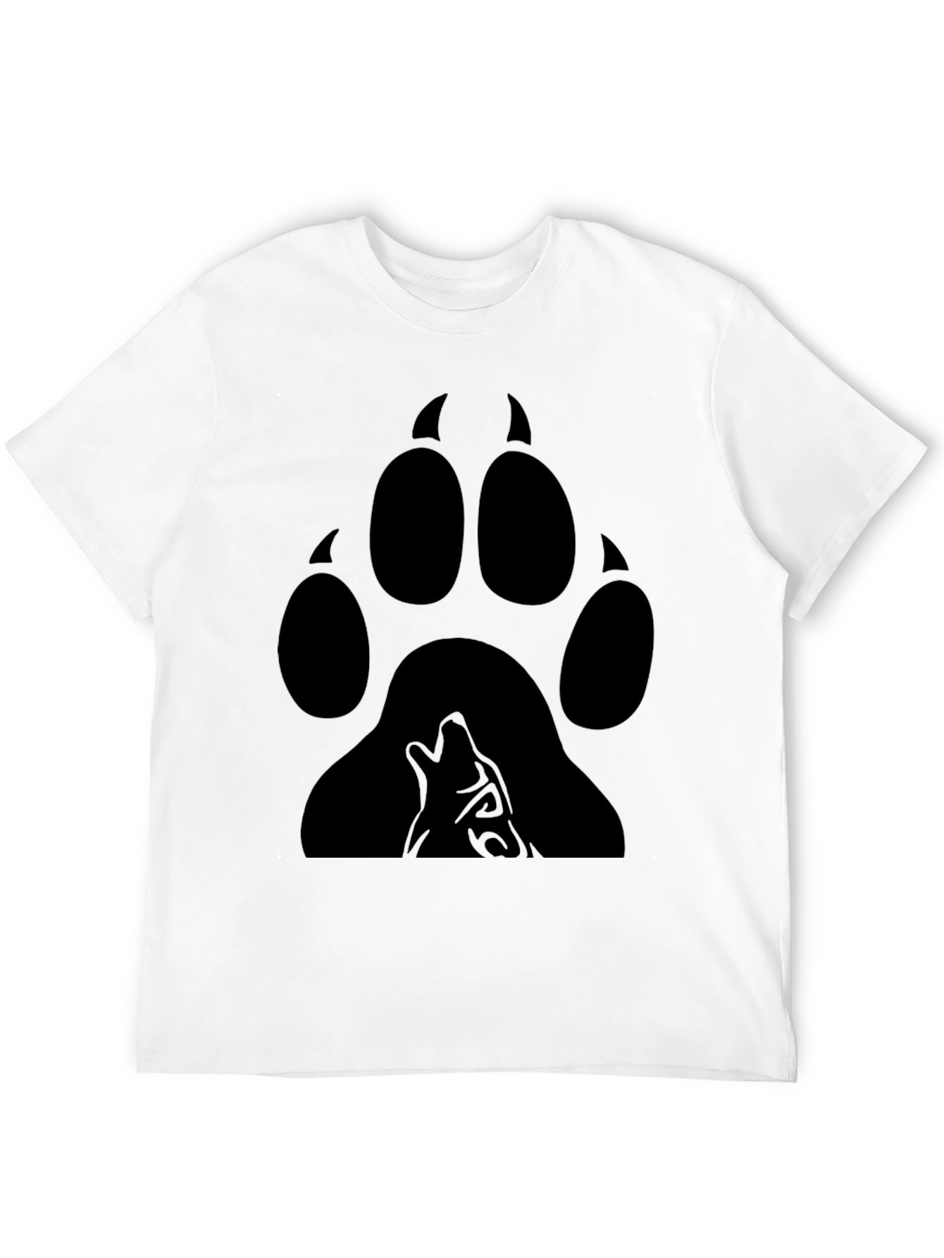 Wolf Paw Print Graphic Tee - Black Cotton Blend