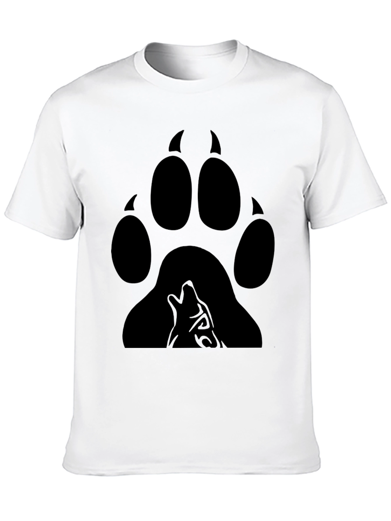 Wolf Paw Print Graphic Tee - Black Cotton Blend