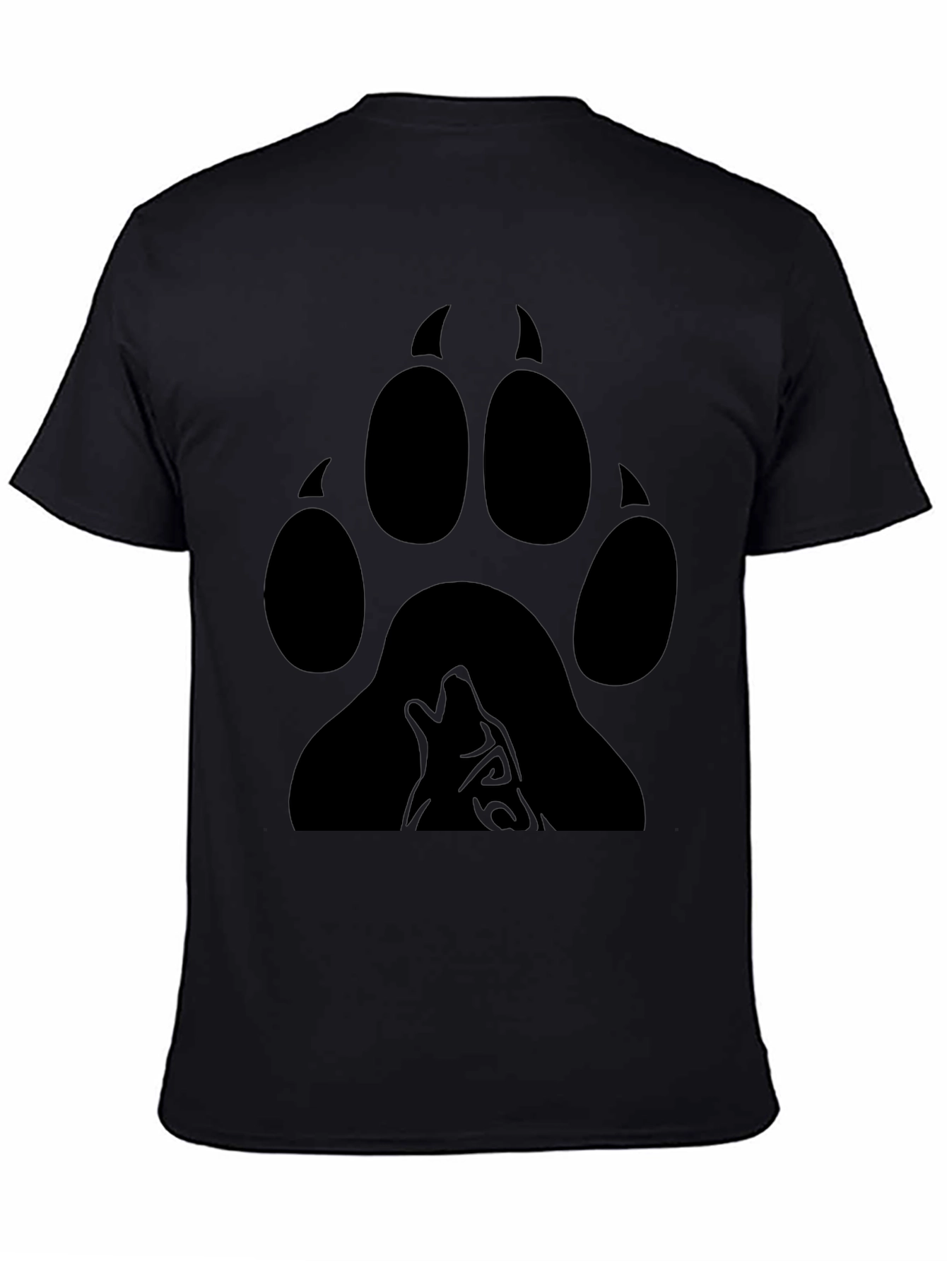 Wolf Paw Print Graphic Tee - Black Cotton Blend