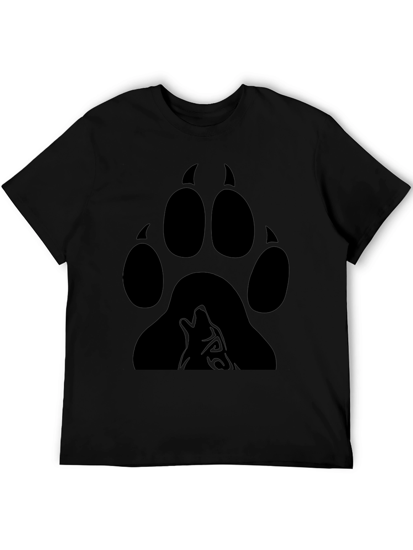 Wolf Paw Print Graphic Tee - Black Cotton Blend