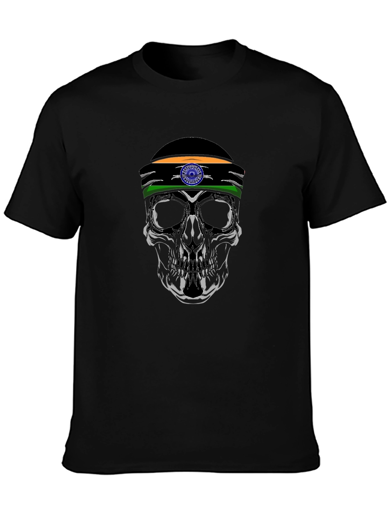 Skull with India Flag Headband - Graphic T-Shirt