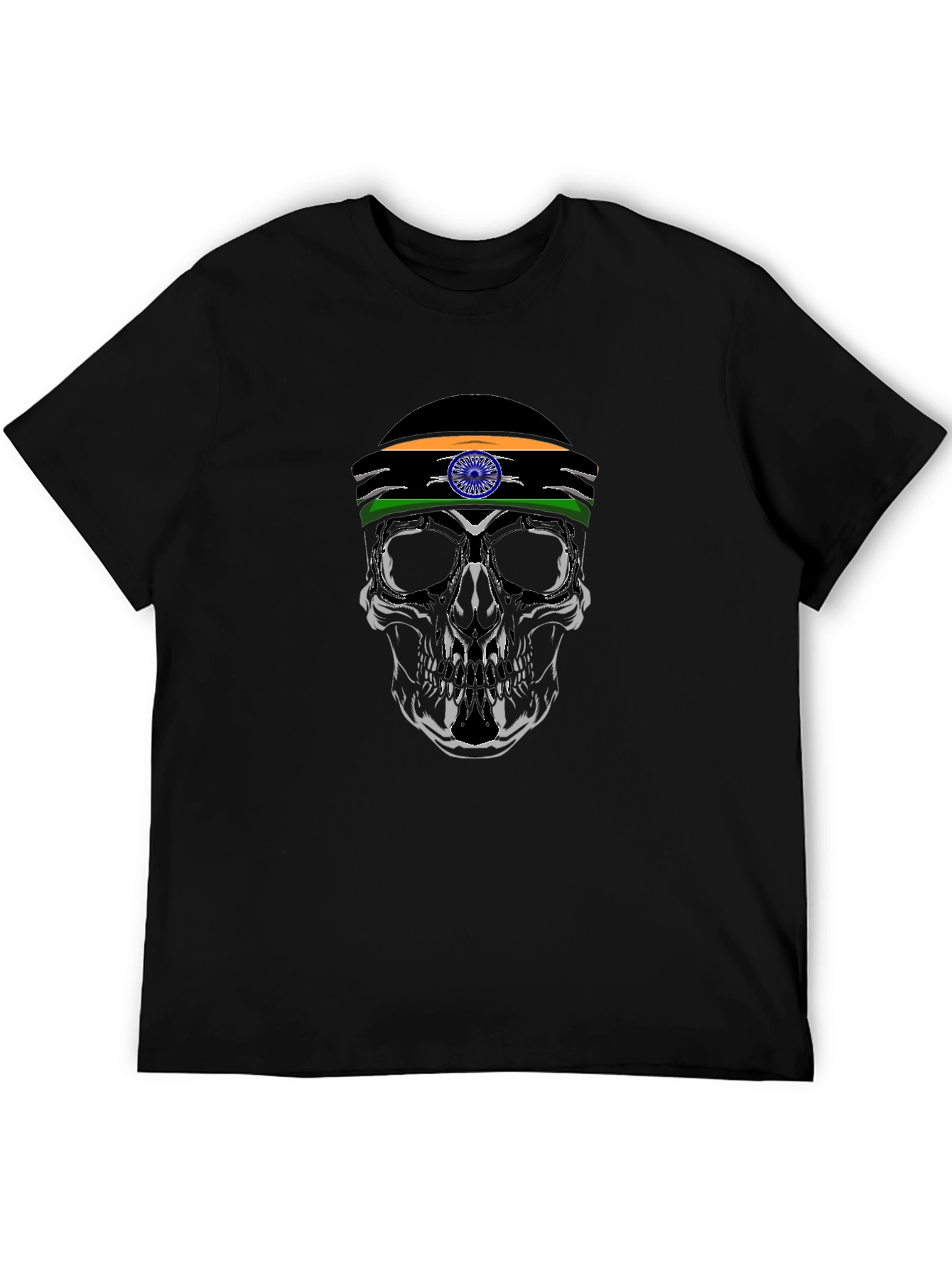 Skull with India Flag Headband - Graphic T-Shirt