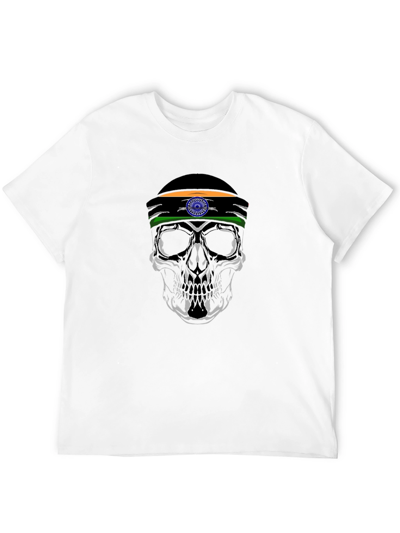 Skull with India Flag Headband - Graphic T-Shirt
