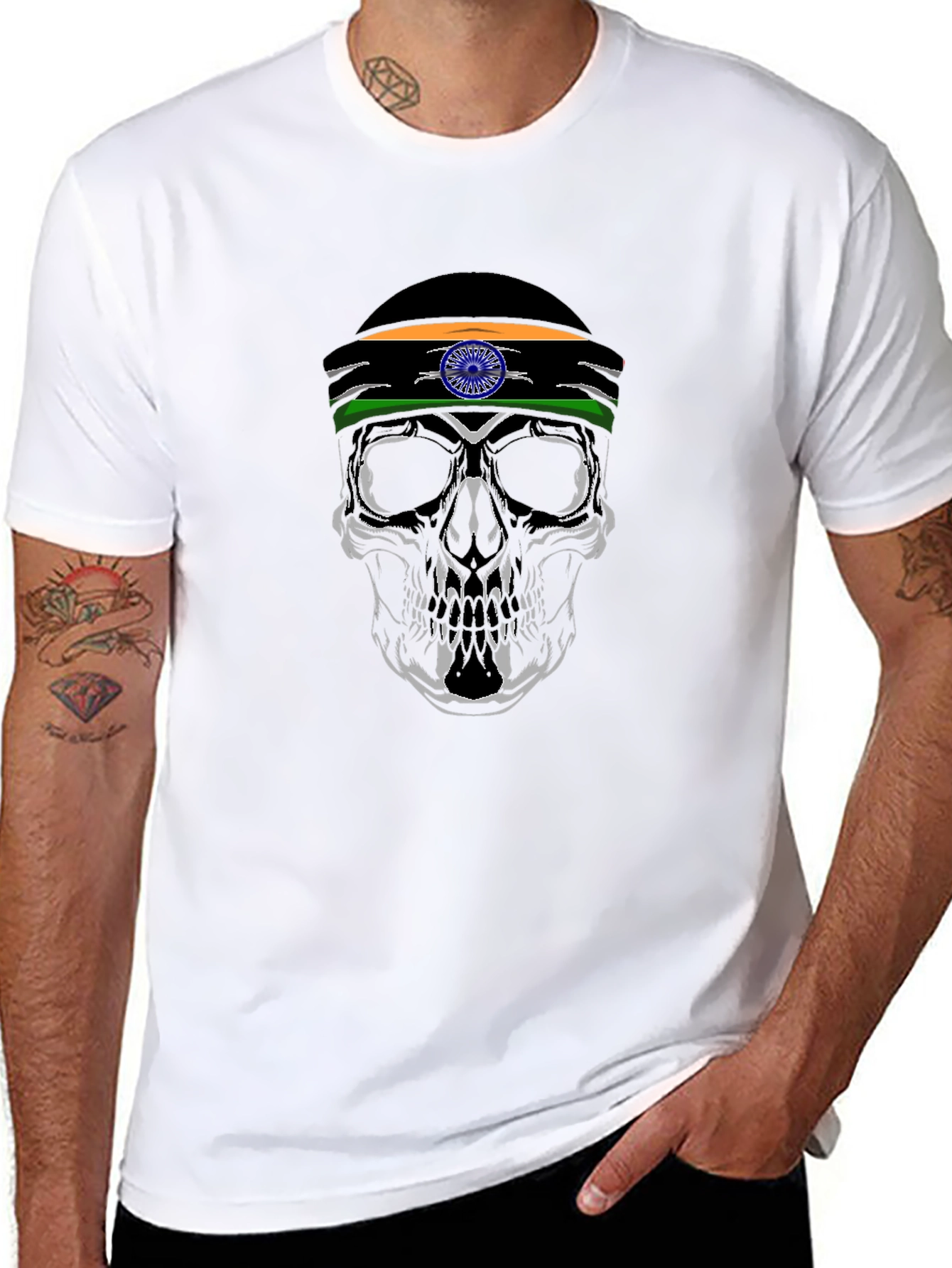 Skull with India Flag Headband - Graphic T-Shirt