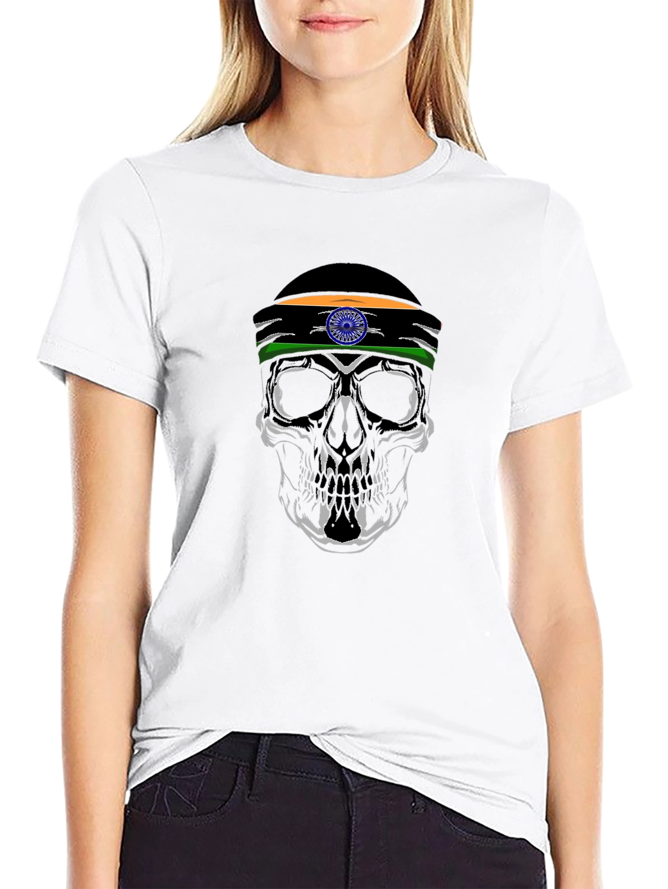 Skull with India Flag Headband - Graphic T-Shirt