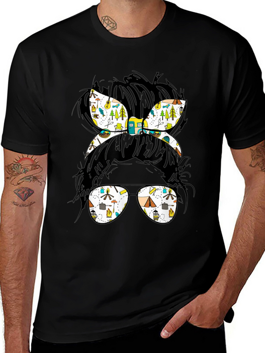 Camping Messy Bun Graphic Tee