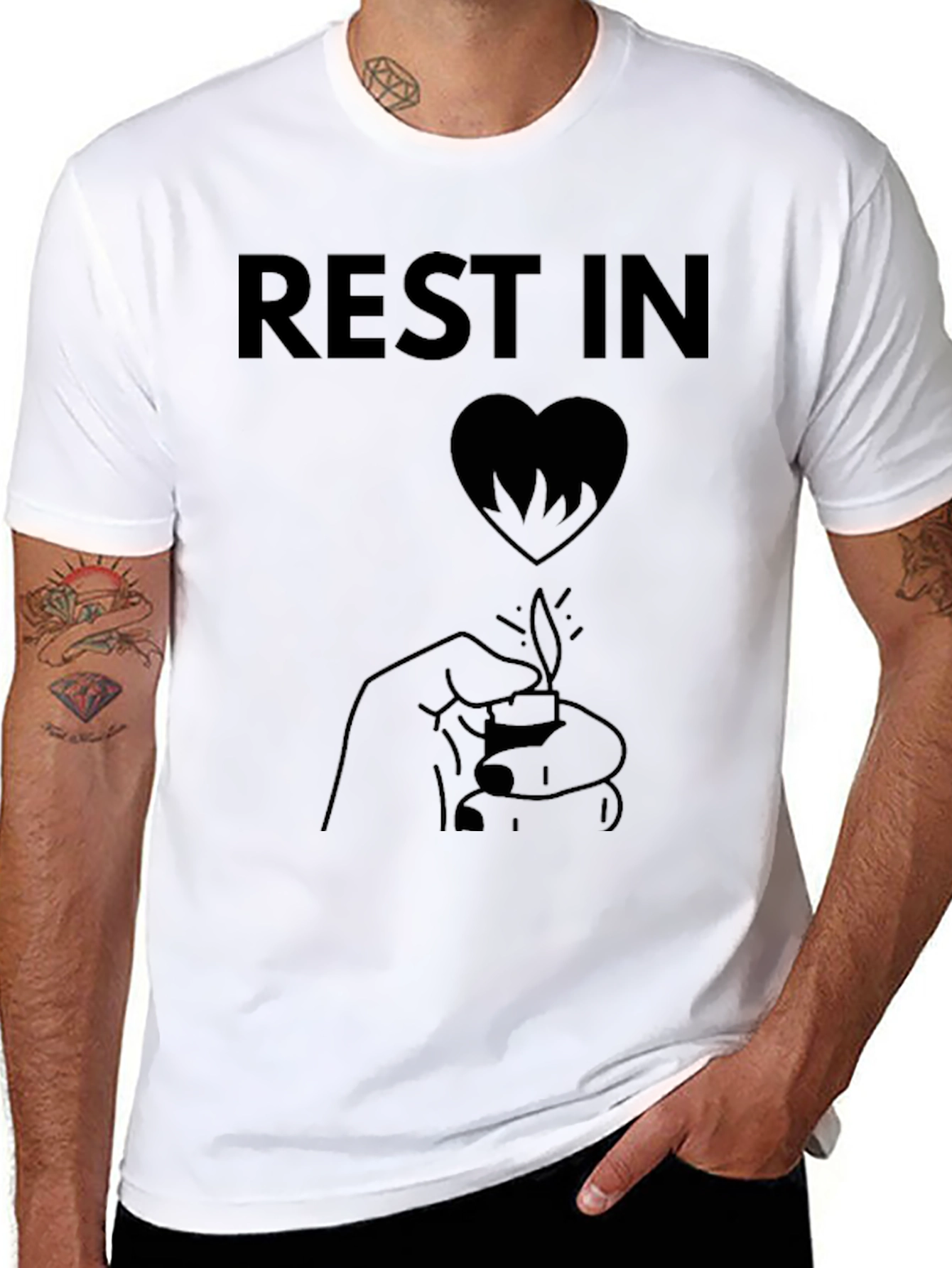Rest In Heart Mens Black Graphic T-Shirt