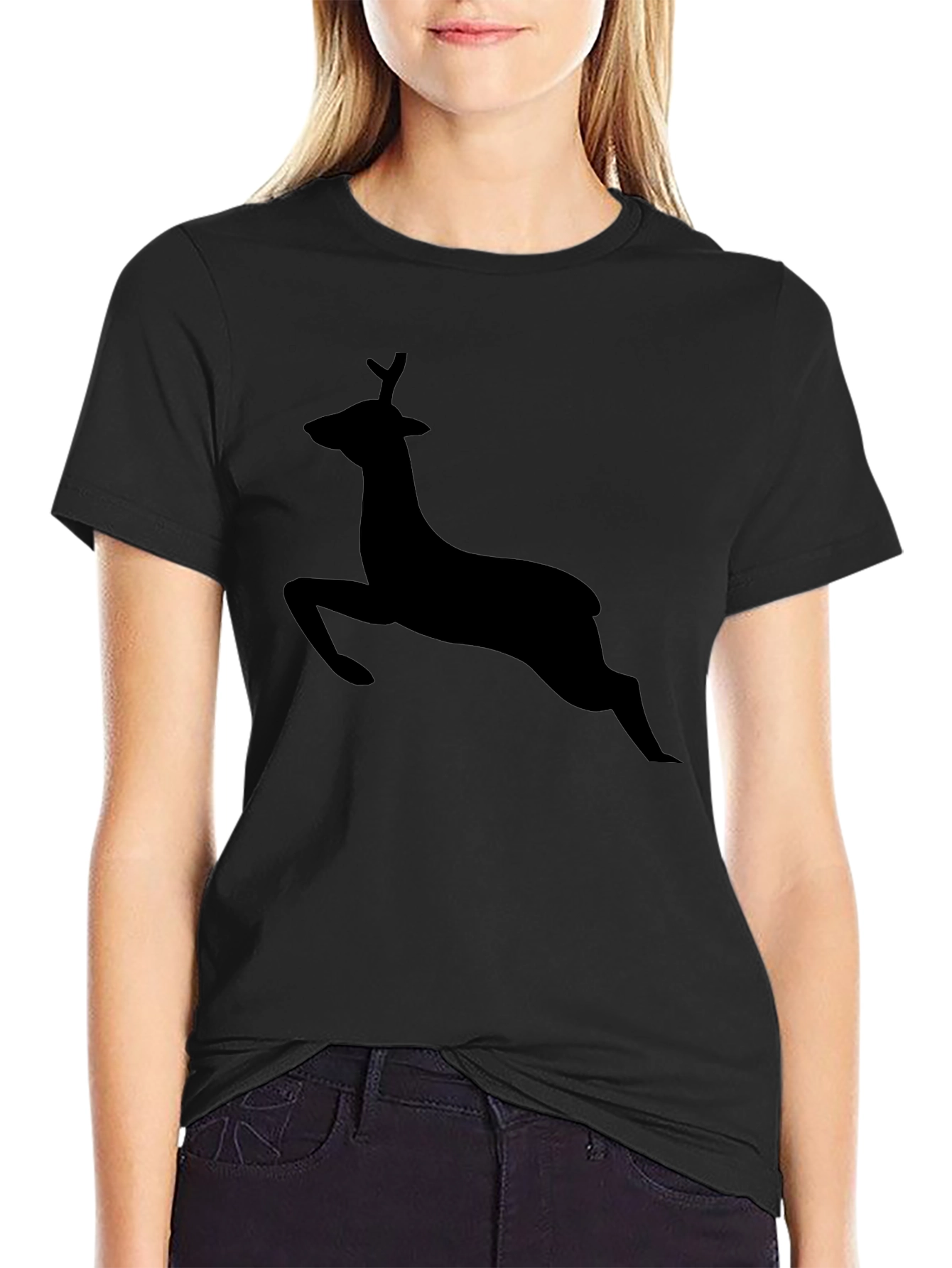 Black Deer Silhouette Graphic T-Shirt