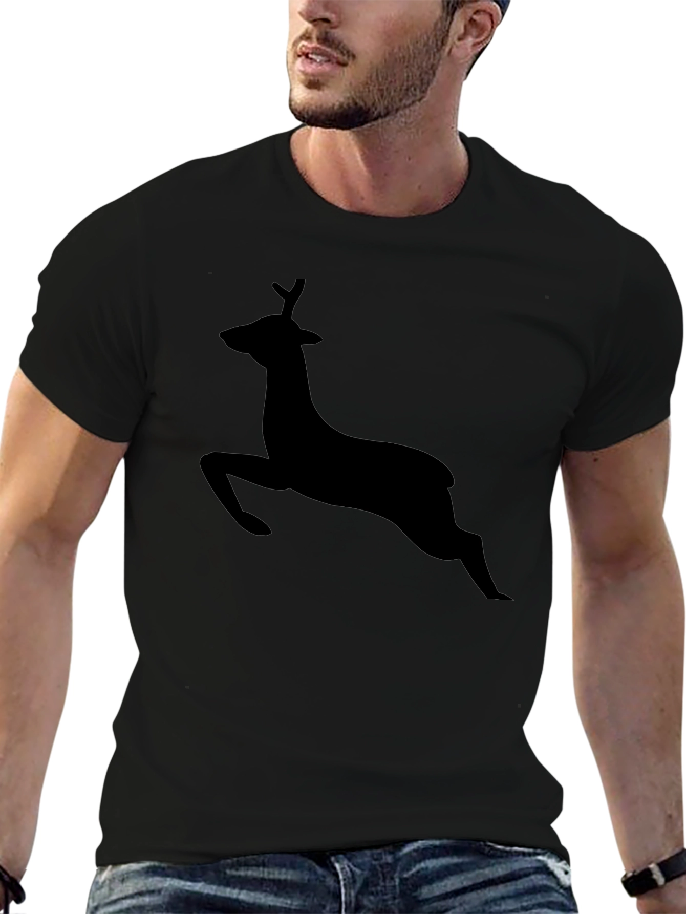 Black Deer Silhouette Graphic T-Shirt