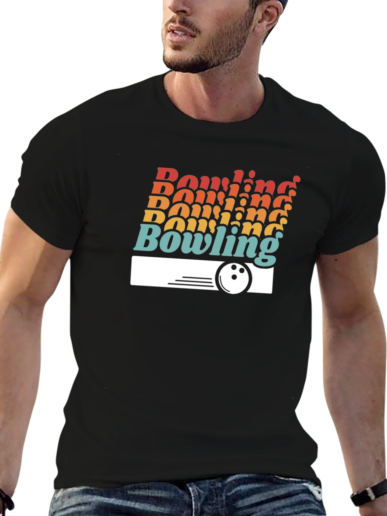 Retro Bowling Graphic T-Shirt - Black