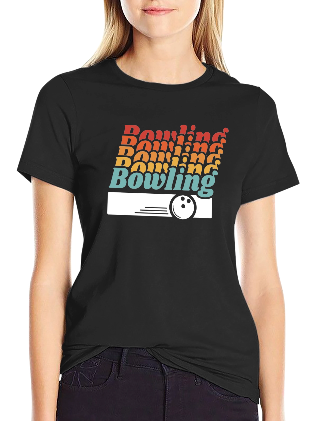 Retro Bowling Graphic T-Shirt - Black