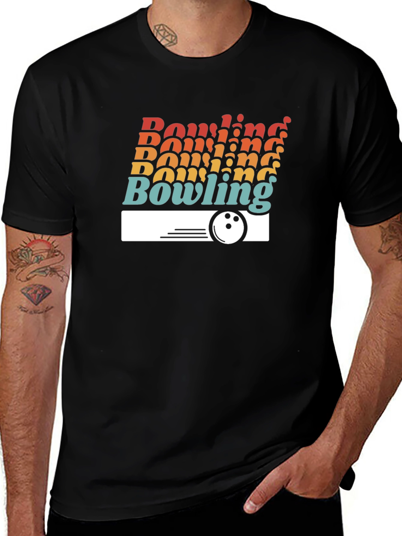 Retro Bowling Graphic T-Shirt - Black