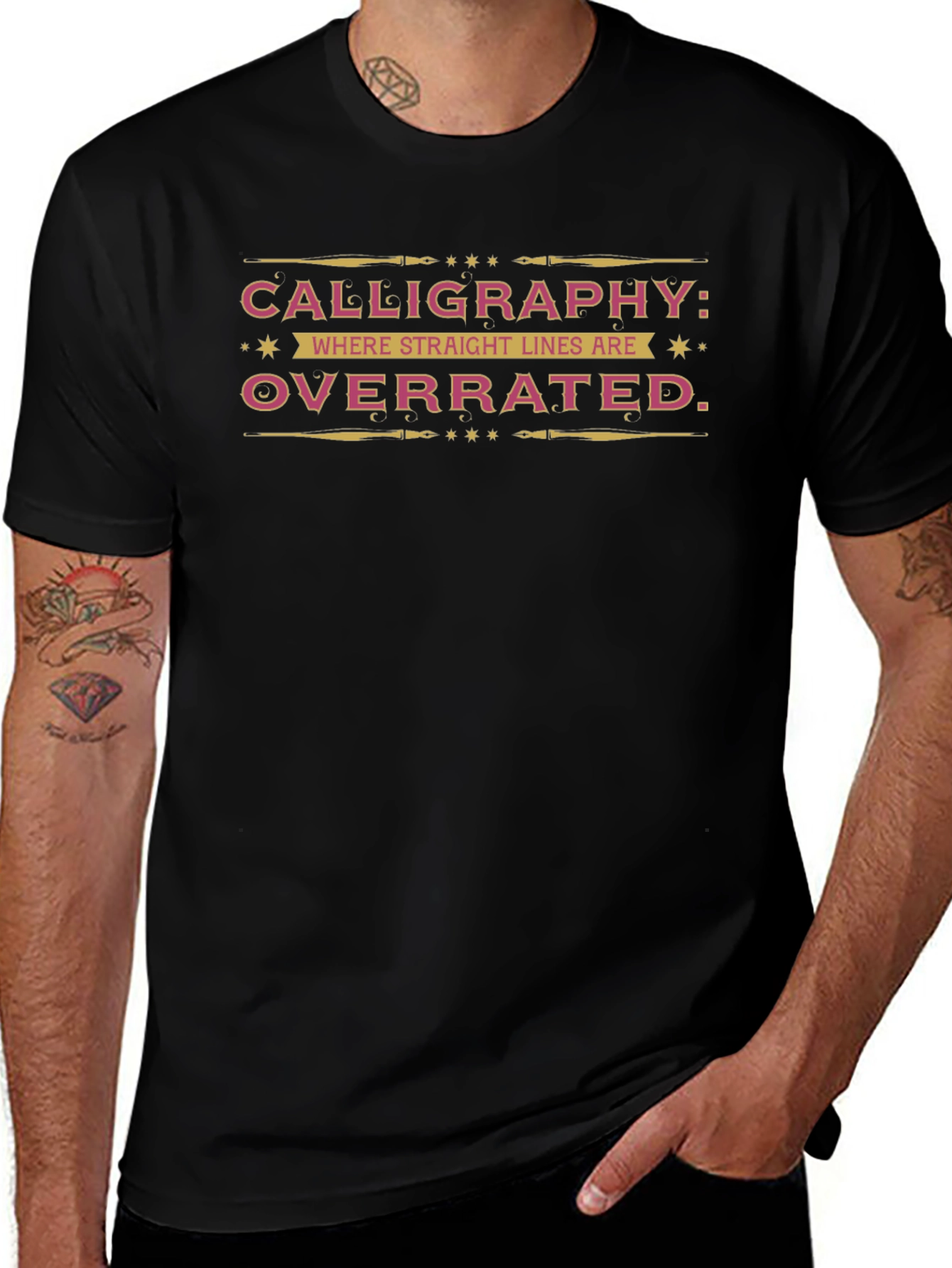 Calligraphy Overrated Lines Black Tee