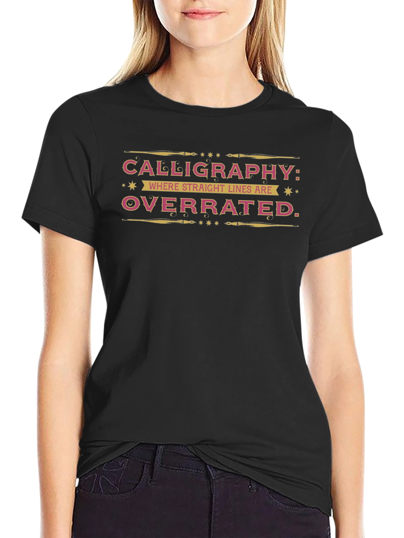 Calligraphy Overrated Lines Black Tee