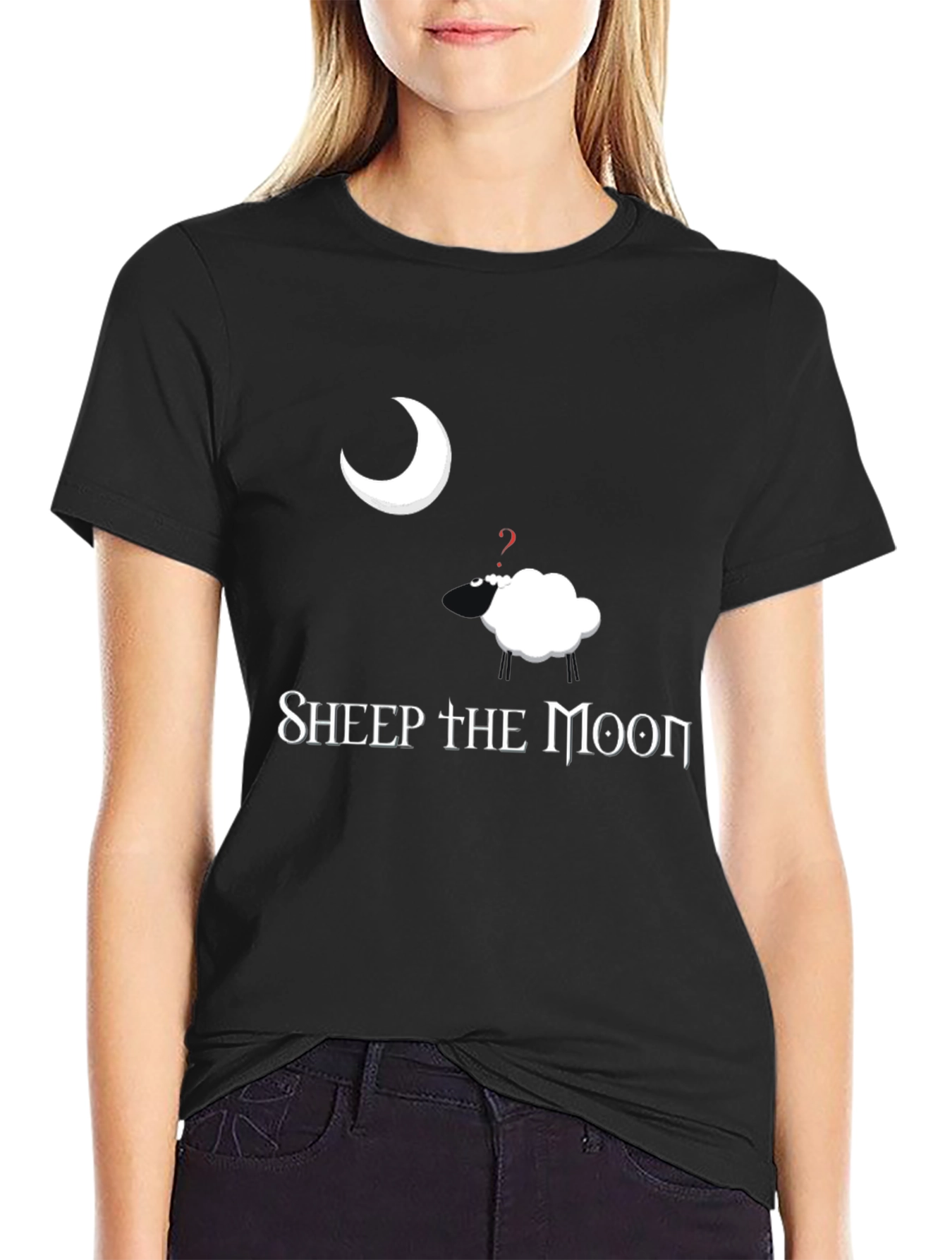 Sheep the Moon Black Graphic T-Shirt